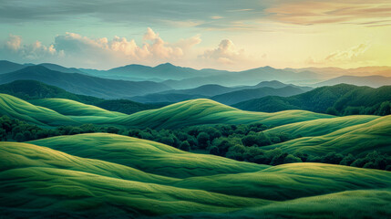 Wall Mural - Green landscape with hills