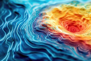 Poster - a colorful swirly background with a red center, Examine the behavior of geophysical fluid dynamics