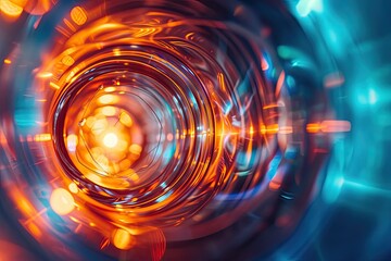 Fototapete - a computer screen with a glowing sphere in the middle, Explore the principles of nuclear physics