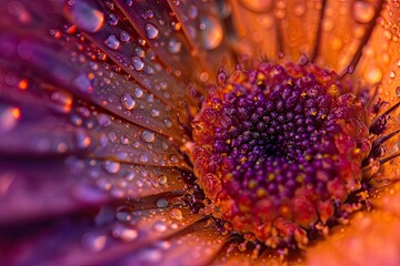 Poster - a close up of a flower with water droplets, Macro details revealing intricate burst patterns