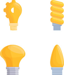 Poster - Bulb icons set cartoon vector. Various glowing smart lamp. Idea, creative, technology