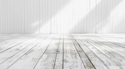 Wall Mural - White wooden floor background for design with copy space high resolution for website or wallpaper