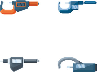 Poster - Micrometer icons set cartoon vector. Modern laboratory digital micrometer. Number precision tool