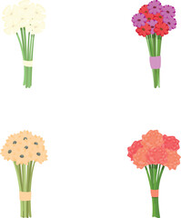 Poster - Wedding bouquet icons set cartoon vector. Colorful summer flower bouquet. Nature, plant