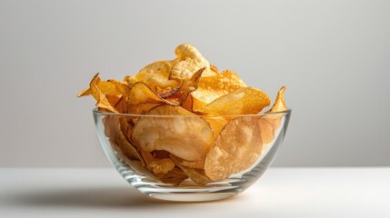 Sticker - A close up view of a bowl of potato chips against a white backdrop