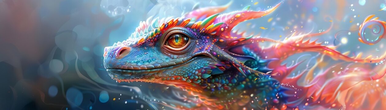 Whimsical illustration of a mythical creature, vibrant colors, playful, fantasy art