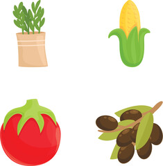 Poster - Vegetarian food icons set cartoon vector. Fresh fruit and vegetable. Healthy diet, organic nutrition