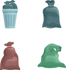 Poster - household waste icons set cartoon vector. rubbish in plastic pack. recycling concept