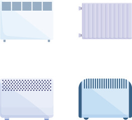 Poster - Radiator icons set cartoon vector. Equipment for providing heat at home. Heating device