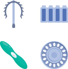 Wall Mural - Female contraception icons set cartoon vector. Different type of contraception. Birth control