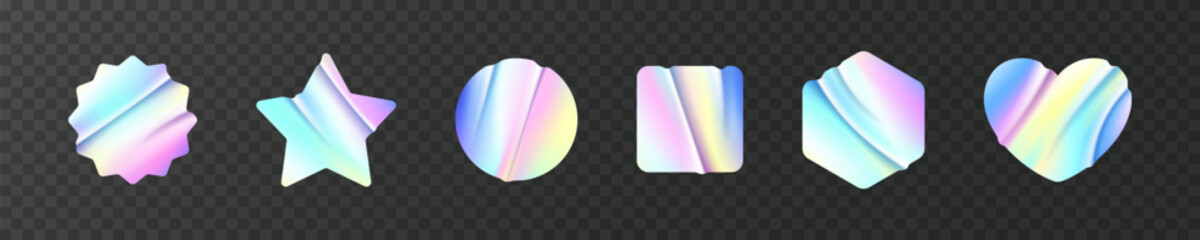Holographic sticker vector set. Holograph stickers, silver gradient illustration.