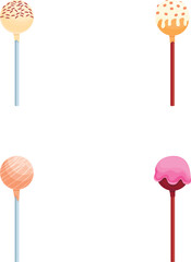 Poster - Sweet lollipop icons set cartoon vector. Round multicolored candy on stick. Unhealthy food