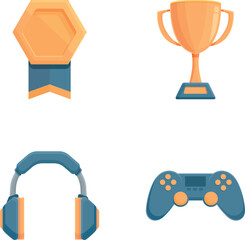 Poster - Video game icons set cartoon vector. Professional gaming equipment. Pastime, hobby