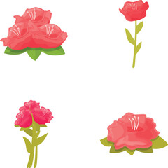 Poster - Collection of four red floral illustrations in cartoon style, isolated on white background