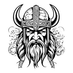 Wall Mural - Excellent Viking with Helmet, Armor on the White background. Hand-drawn illustration for mascot sport logo badge label sign poster emblem patch t-shirt printing.
