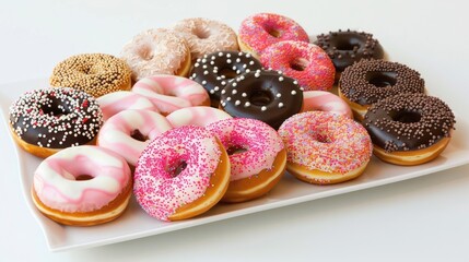 Canvas Print - A tempting selection of donuts arranged on a pristine white platter