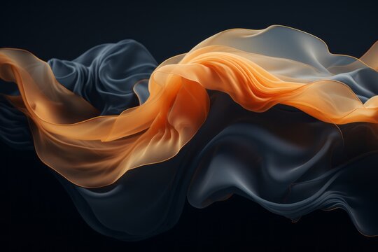 3d rendering of an orange and black fabric on a black background
