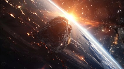 Wall Mural - a massive asteroid hurtling through space towards earth poses a potential threat this cosmic scene f