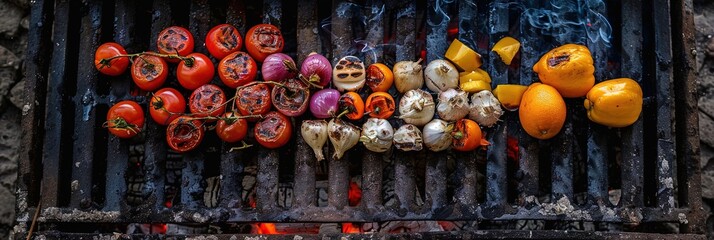 Wall Mural - photo of vegetables cooking on barbecue grill 