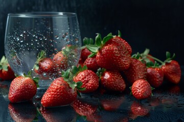 Wall Mural - On the table next to a glass of water are some strawberries