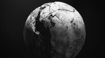 Wall Mural - a captivating 3d render of abstract art showcases a damaged black and white spherical object resembl
