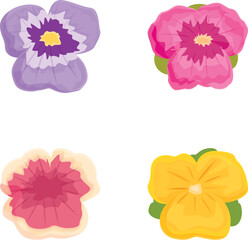 Poster - Illustration collection of four vibrant cartoon flowers in various colors