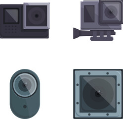 Poster - Collection of four different style camera icons in a minimalist design, isolated on white