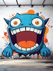 Wall Mural - A cartoon monster with a big smile and open mouth