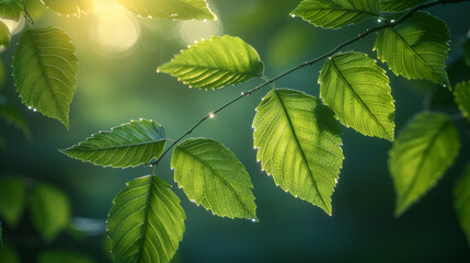 Canvas Print - Fresh green tree leaves, frame. Natural background