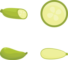 Poster - Vector graphics set featuring whole zucchini, sliced piece, half cut, and crosssection view