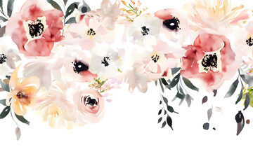 Wall Mural - A watercolor painting of pink and white flowers on a white background
