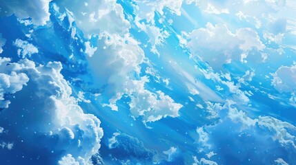 Wall Mural - a picturesque view of the earth s map painted on a canvas of blue skies and fluffy white clouds in n