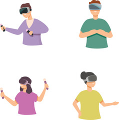 Poster - Illustration collection showing diverse individuals engaged in virtual reality experiences