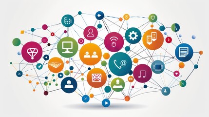 Poster - Businessman holding a cloud of social media network icon