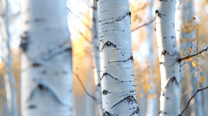 Poster - White trunk details of aspen trees in the autumn forest