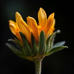 Wall Mural - flower Photography, Helianthus annuus Giant Sungold, Close up view,Close up view, Isolated on black Background