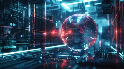 Poster - Discover the fascinating world of cybersecurity art, merging hacker alerts and digital risks with the beauty of safeguarding. Unveil the complex sphere of technology, secure data, and network