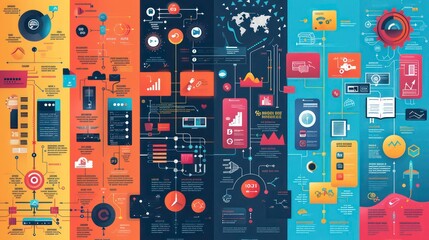 Poster - Digital Communication Infographic. A vibrant four-panel infographic banner showcasing a range of digital communication tools and concepts, ideal for professional networking sites.