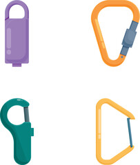 Poster - Set of four colorful climbing carabiners with different shapes and locking mechanisms