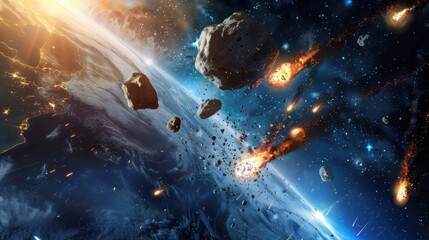 Wall Mural - earth has a close encounter with celestial bodies in space such as planets or asteroids resulting in