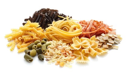 Sticker - Tasty assorted pasta on a white background