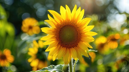 Wall Mural - Close up of a sunflower in a natural setting on a sunny summer day