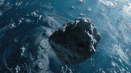 Wall Mural - an imposing asteroid is approaching earth depicted in a striking 3d rendering standing out as a soli