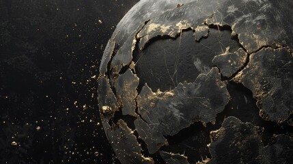 Wall Mural - a dynamic 3d rendering showcases abstract art featuring a damaged spherical earth moon or asteroid w