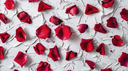 Wall Mural - Enhance your presentations forms and ads with the stunning contrast of random rose petals on a white backdrop