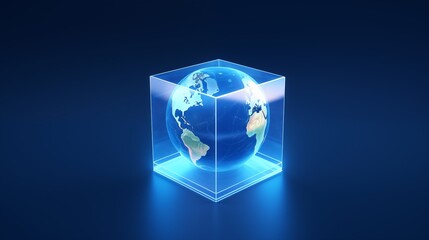 Poster - Digital Illustration of Earth's Globe Encased in a Transparent 3D Cube