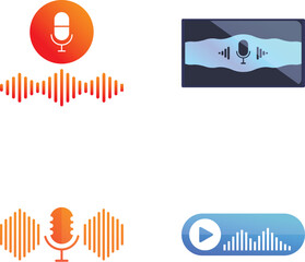 Poster - Four colorful audio related icons including microphones and sound waves