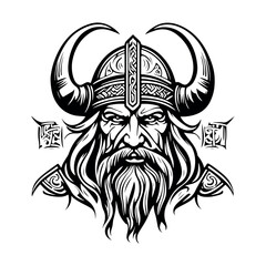 Wall Mural - Fantastic Viking with Helmet, Armor on the White background. Hand-drawn illustration for mascot sport logo badge label sign poster emblem patch t-shirt printing.
