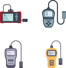 Poster - Vector illustration of four digital multimeters for electrical measurements