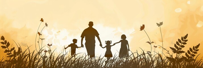 Wall Mural - Silhouette of a happy family with children. International day of families